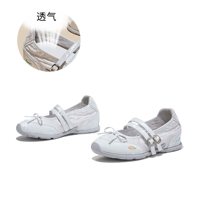 13695536.墨斯本真皮垫双搭扣蝴蝶结时装鞋女新款潮流时尚透气舒适轻便百搭女式休闲鞋12950