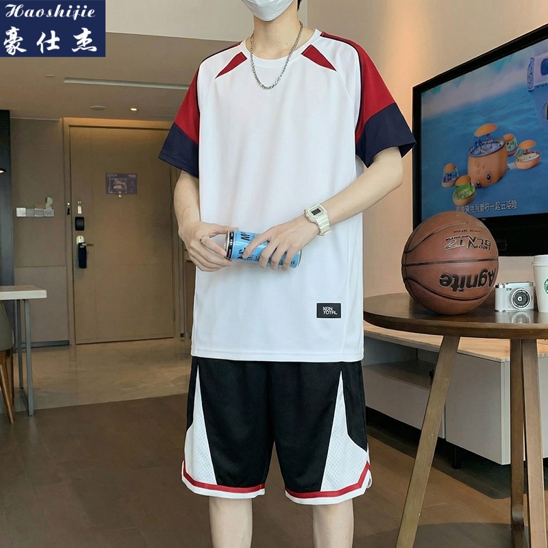 13694190.《冰爽速干》夏季新款篮球服短袖套装男青少年速干比赛运动服
