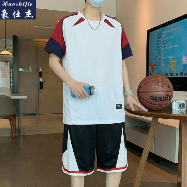 13694190.《冰爽速干》夏季新款篮球服短袖套装男青少年速干比赛运动服