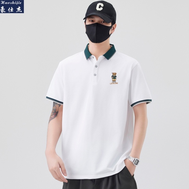 13696183.《百搭潮流》夏季新款高尔夫熊刺绣POLO衫青少年T恤