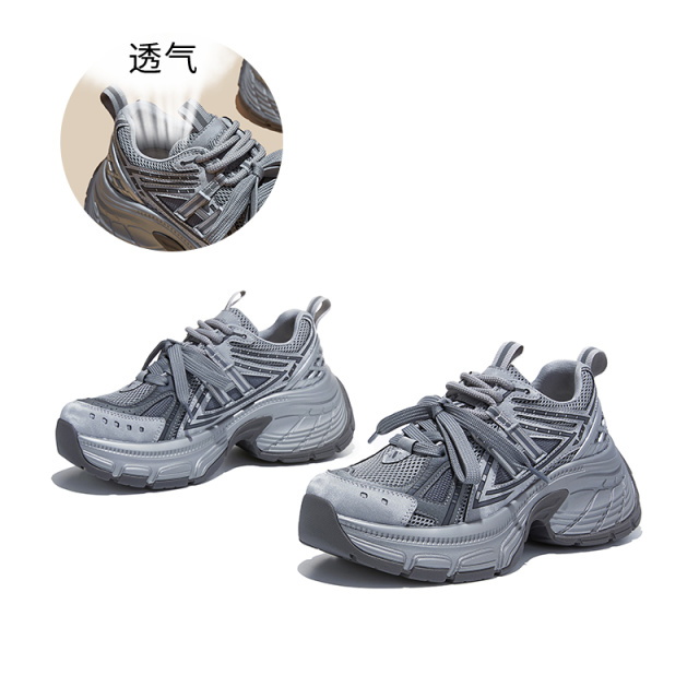 13695534.墨斯本吸膜底真皮垫双鞋带老爹鞋女新款潮流透气舒适户外百搭运动女式休闲鞋12376