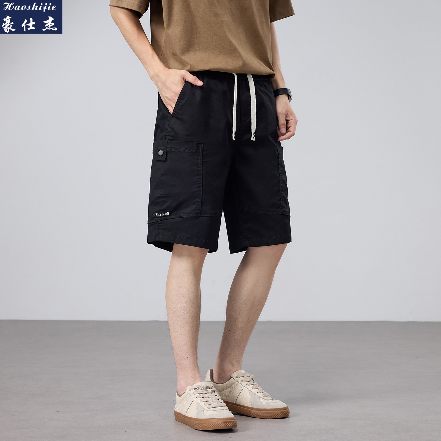 13696190.《时髦百搭》夏季纯棉工装裤宽松直筒阔腿裤休闲短裤五分裤男