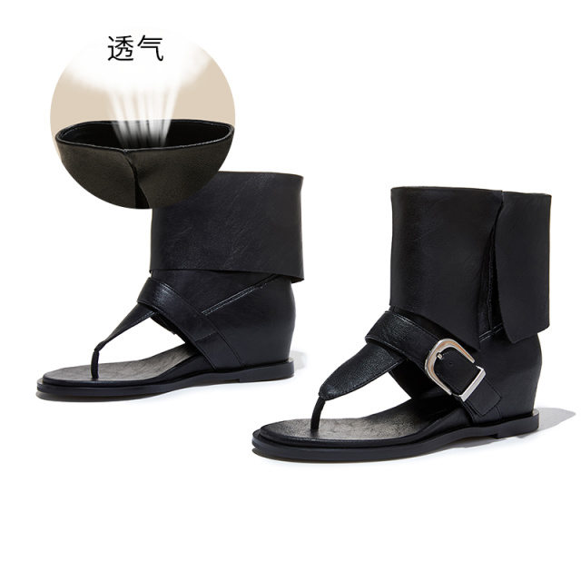 13695537.墨斯本夹趾搭扣中筒凉靴女新款潮流纯色透气轻便舒适百搭休闲时装女式靴12773