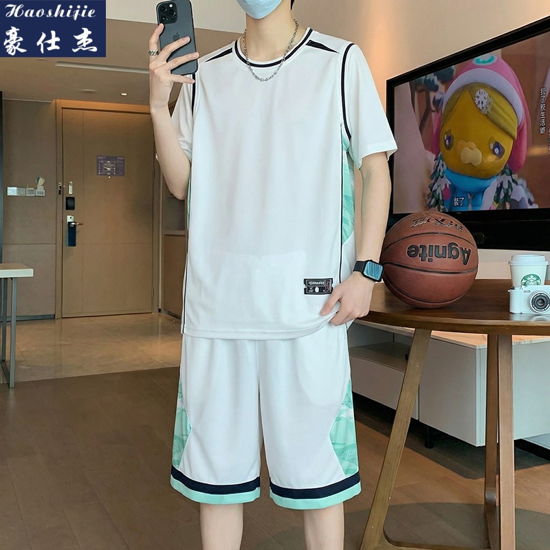 13694184.《休闲潮流》夏季假两件篮球服短袖套装男青少年速干比赛运动服