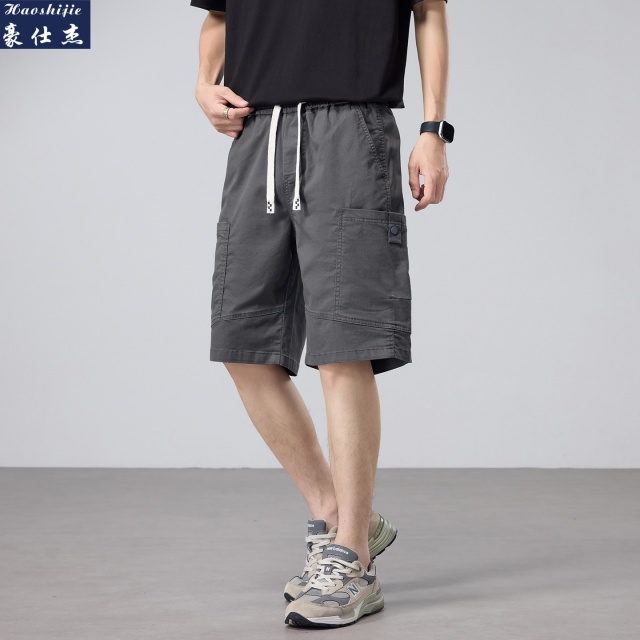 13696190.《时髦百搭》夏季纯棉工装裤宽松直筒阔腿裤休闲短裤五分裤男