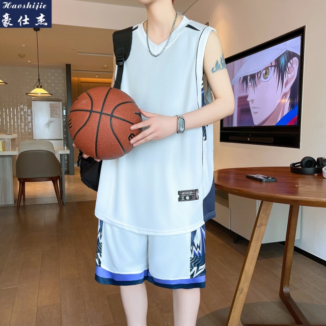 13696189.《舒适透气》夏季新款篮球服两件套休闲运动背心短裤套装