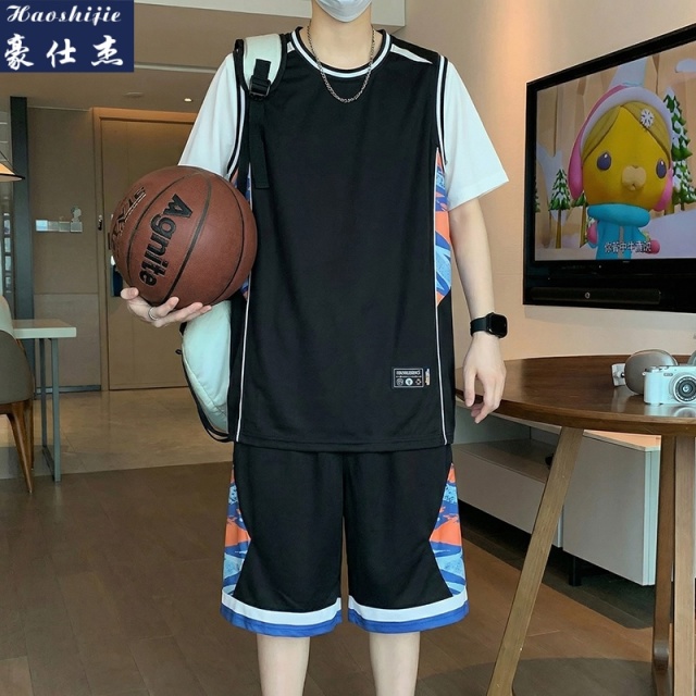 13694184.《休闲潮流》夏季假两件篮球服短袖套装男青少年速干比赛运动服