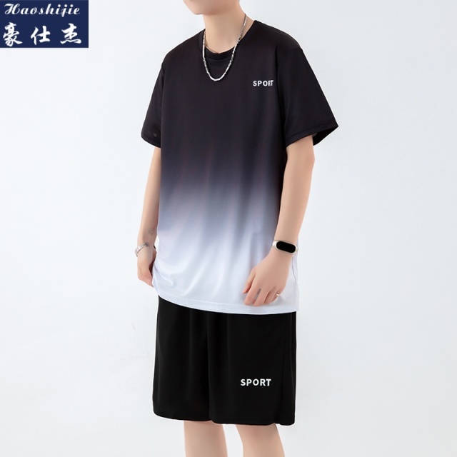 13694192.冰丝夏季爆款青少年速干短袖套装篮球服运动套装