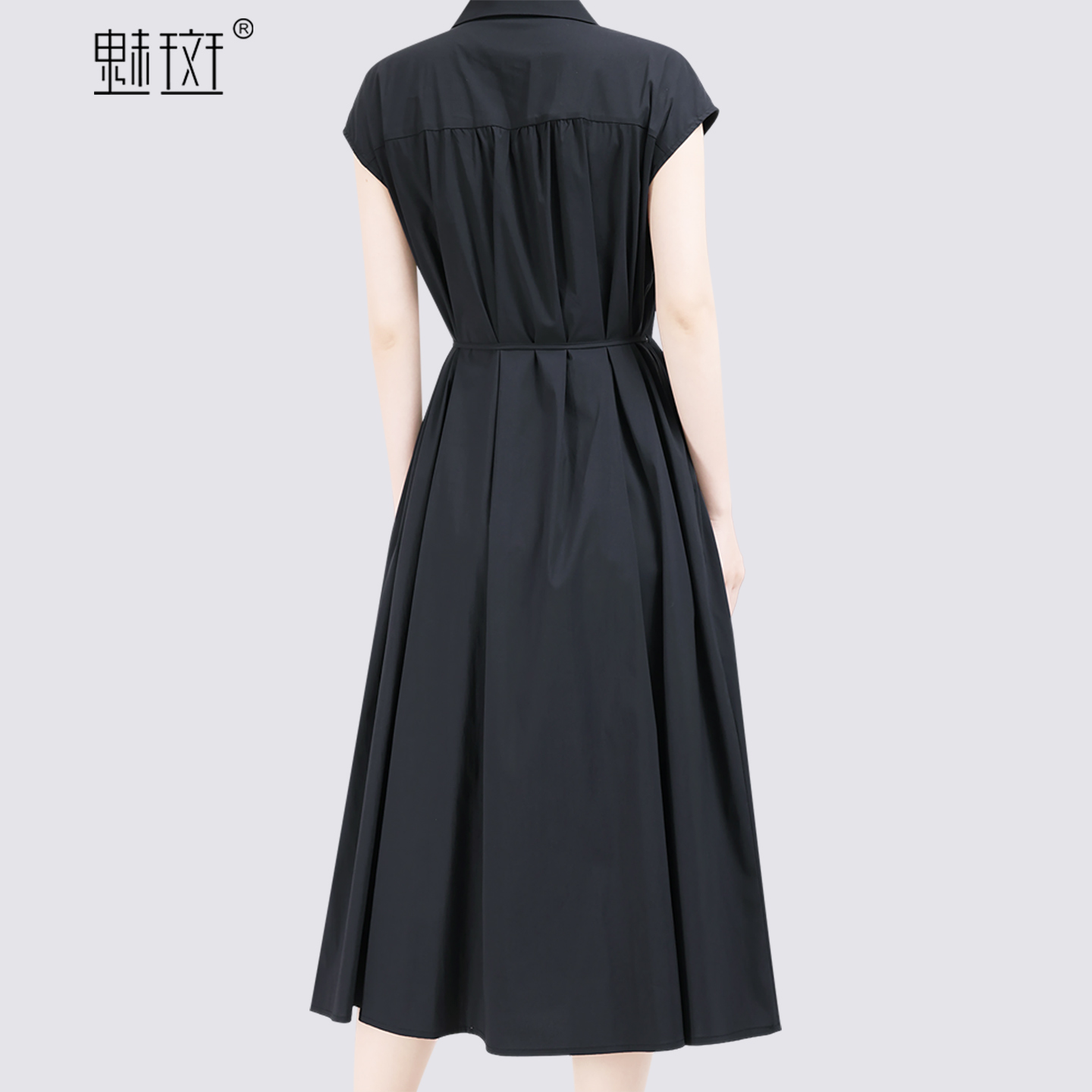 13697192.魅斑连衣裙收腰V领A字裙