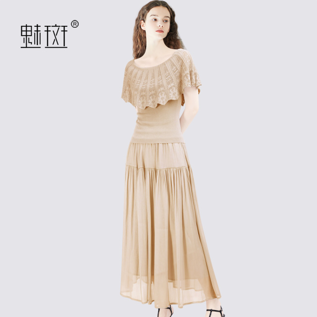 13697170.魅斑拼接上衣半身裙两件套套装