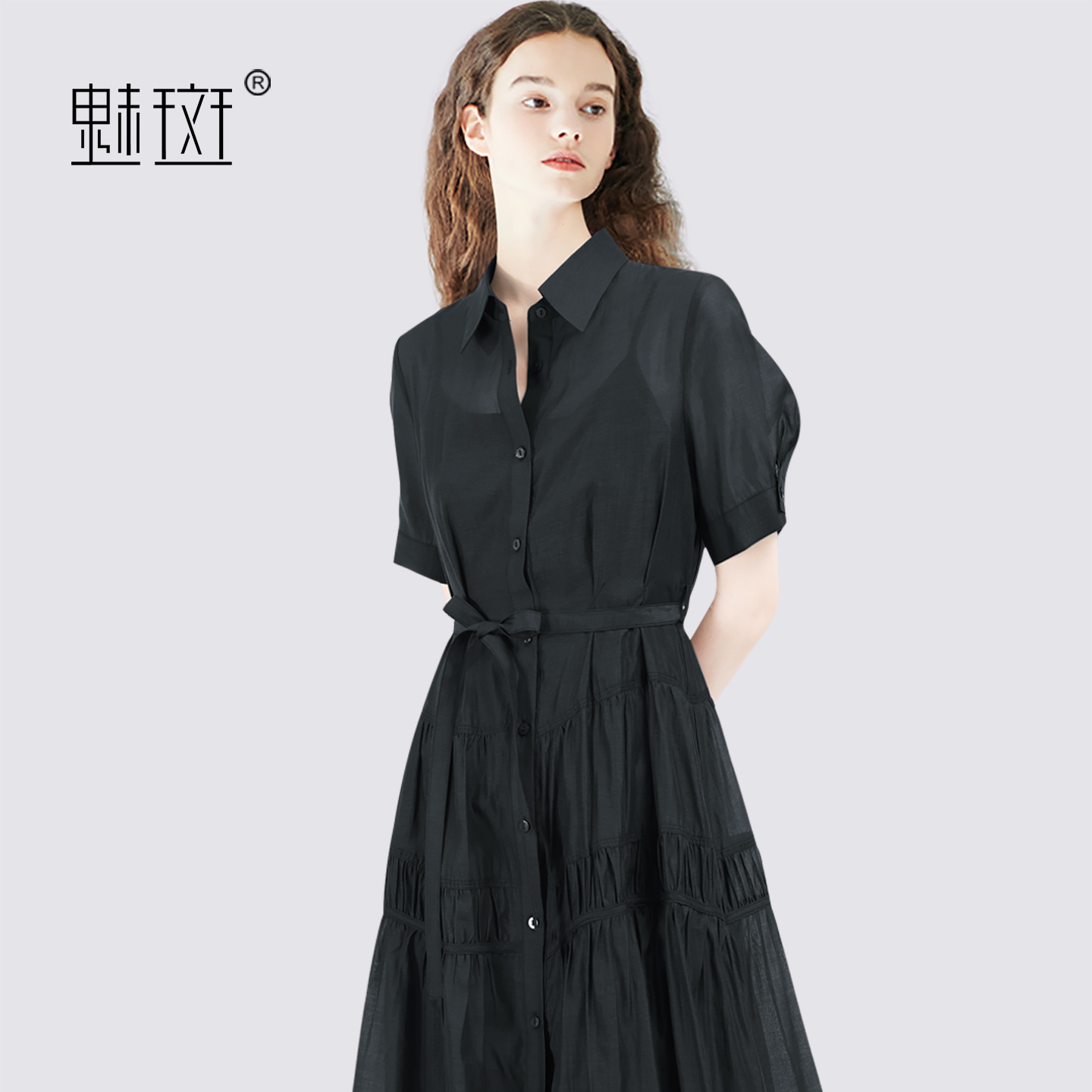 13697178.魅斑衬衫连衣裙裙子