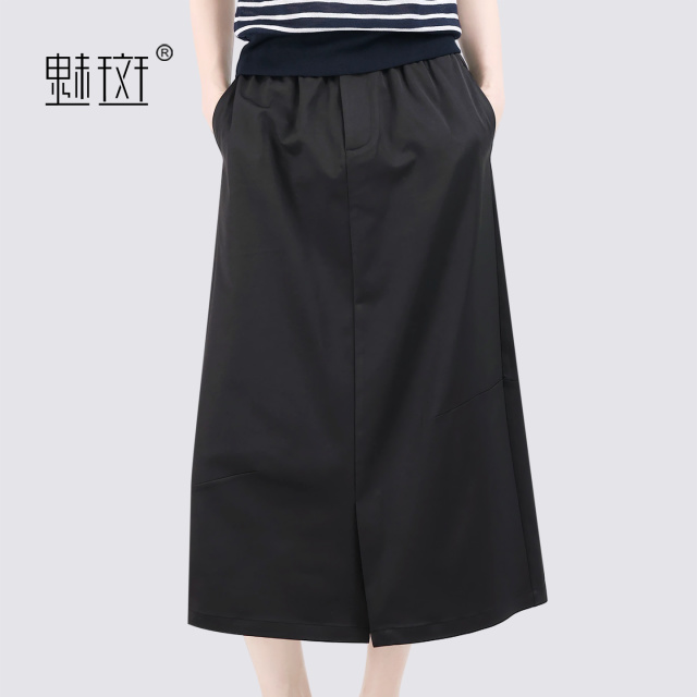 13697190.魅斑黑色半身裙高腰A字裙