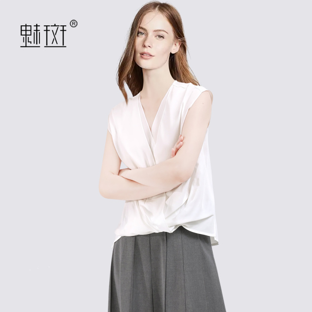 13697168.魅斑V领气质天丝白色衬衫上衣