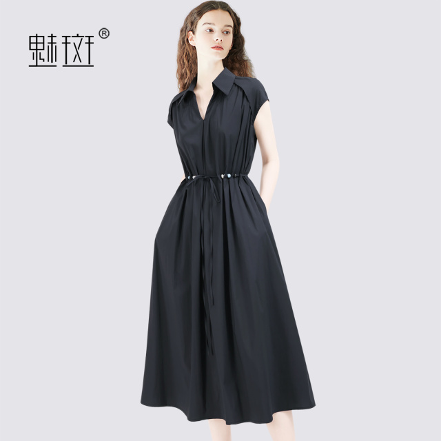 13697192.魅斑连衣裙收腰V领A字裙
