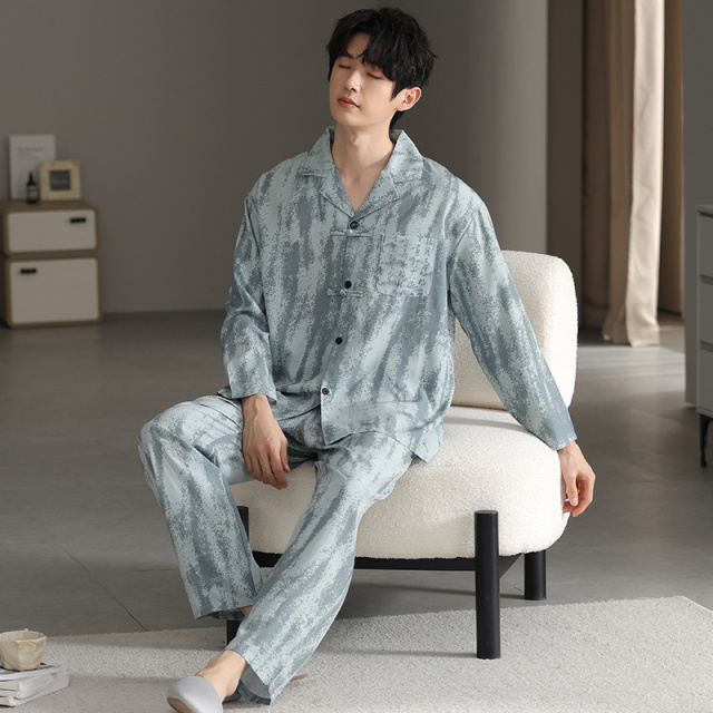 13699438.少宜男士新中式冰雪丝长袖长裤睡衣套装国风可外穿家居服薄款睡衣男士冰雪丝长袖长裤套装