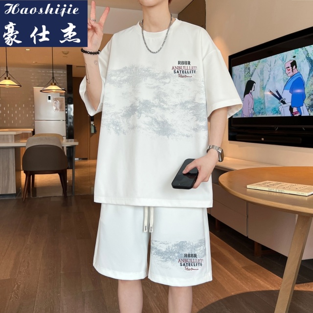 13700498.《休闲舒适》夏季新款青少年短袖套装男凉感透气短裤T恤两件套