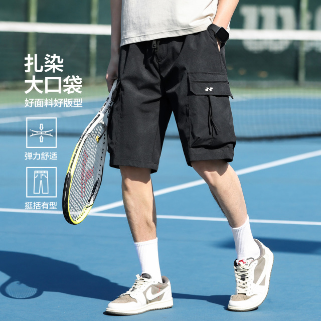13699331.布衣传说扎染工装大口袋格纹直筒男式休闲短裤