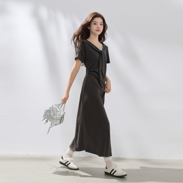 13699629.三彩若潮大码女装2026秋季新款假两件精梳棉连衣裙收腰显瘦微胖MM