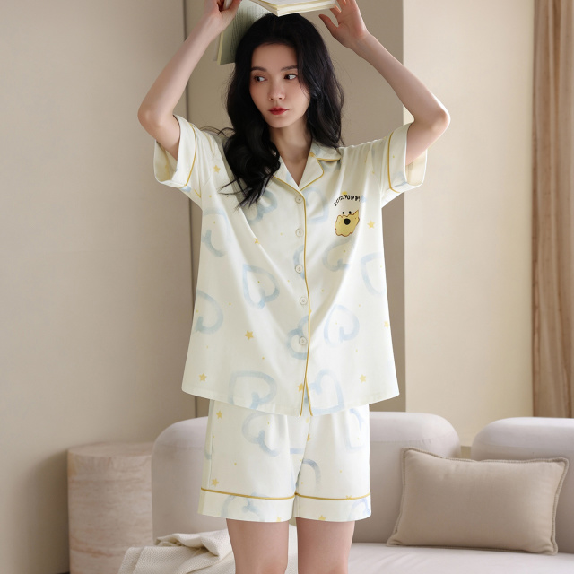 13699796.猫人纯棉睡衣女短袖短裤夏季可外穿卡通休闲家居服装
