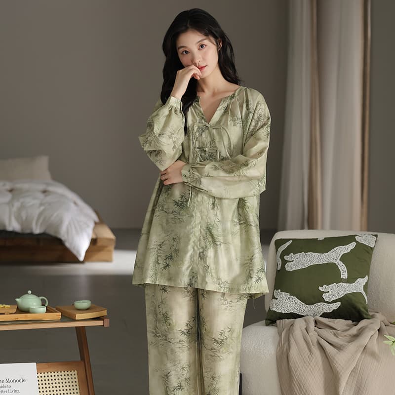 13699442.少宜女士冰雪丝长袖长裤睡衣套装新中式水墨风家居服可外穿长裤套装女士冰雪丝长袖长裤套装