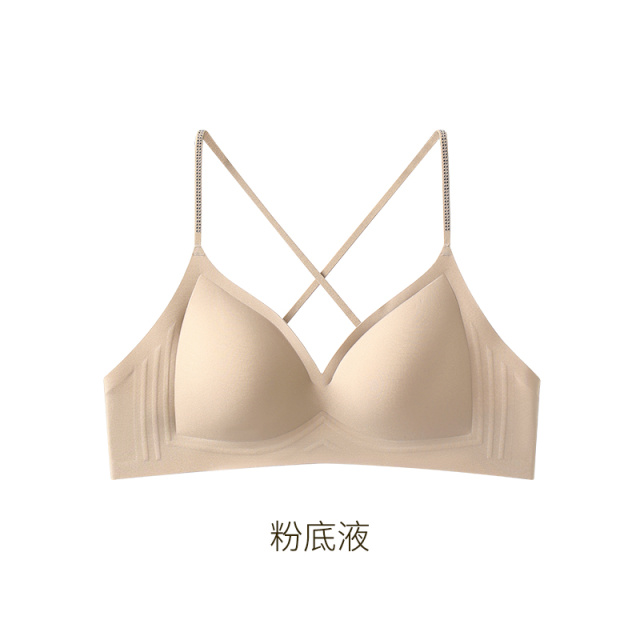 13700113.婷美大U美背内衣薄款粉底液隐形无痕小胸聚拢吊带细肩带露背文胸罩
