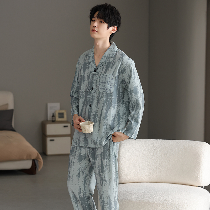 13699438.少宜男士新中式冰雪丝长袖长裤睡衣套装国风可外穿家居服薄款睡衣男士冰雪丝长袖长裤套装