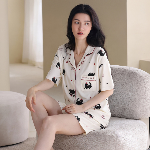 13699803.猫人睡衣套装女式夏季短袖短裤卡通可爱家居服