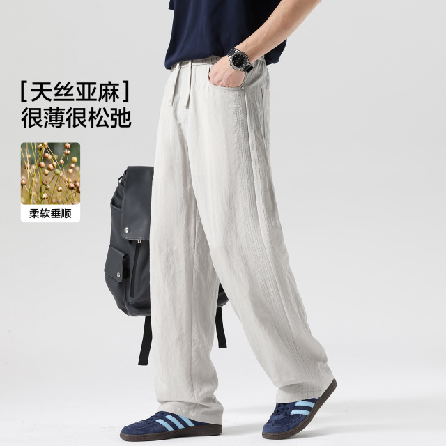 13700153.布衣传说天丝亚麻夏季老钱风五袋裤立体剪裁小直筒男式休闲裤
