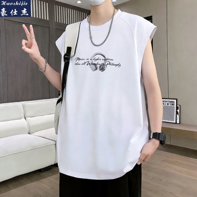 13700495.《休闲潮流》夏季青少年新款棉宽松纯棉无袖T恤