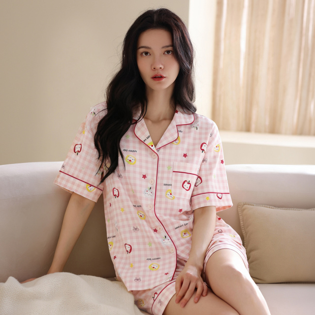 13699805.猫人睡衣女款夏季短袖三件套卡通可爱少女士家居服