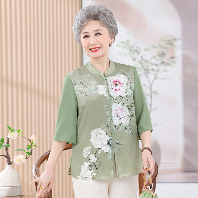 13700764.妈妈装国风定位印花中袖时尚衬衫QXF13671