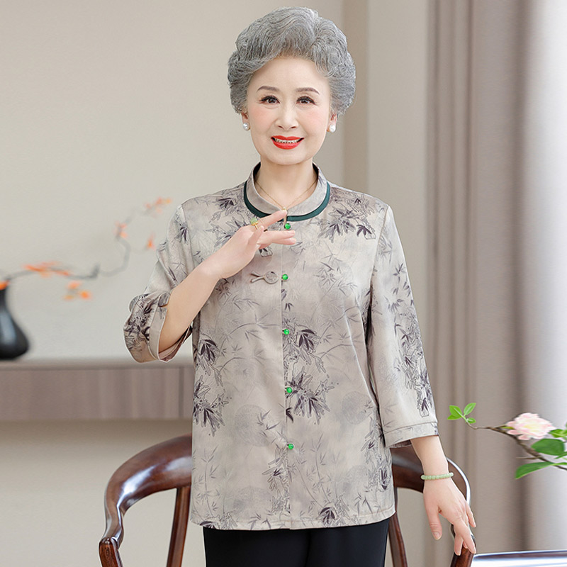 13700876.妈妈装中式国风印花时尚七分袖衬衫J7GXM82513