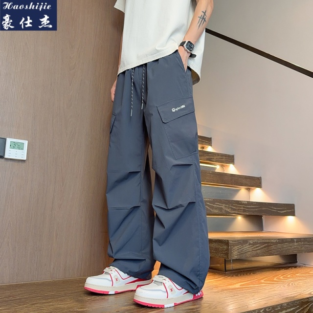 13701271.《百搭潮流》夏季新款美式工装褶皱休闲裤男宽松运动直筒裤