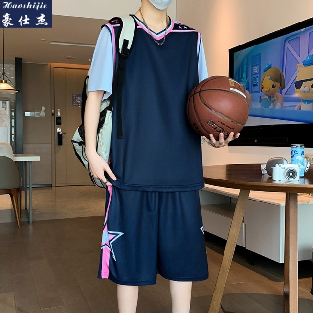 13701272.《简约时尚》夏季假两件篮球服套装男青少年速干比赛运动服
