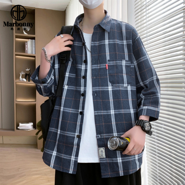 13701404.夏季七分短袖衬衫潮流帅气青少年衬衣