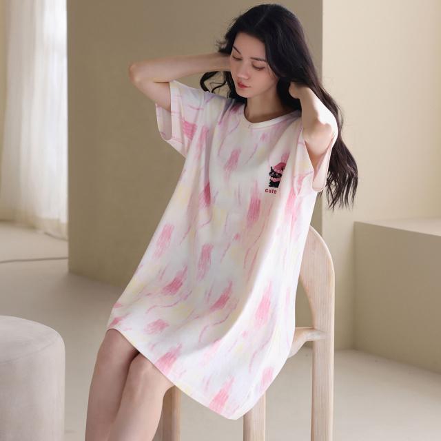 13700512.猫人纯棉睡衣女士夏季短袖睡裙卡通甜美风家居服夏