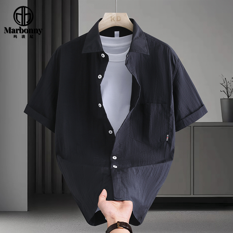 13701389.夏季休闲纯色男百搭短袖青少年衬衫