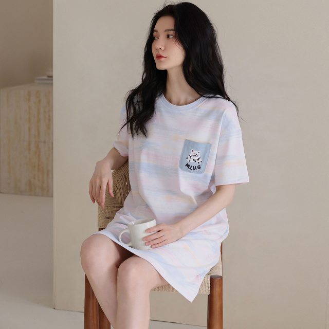 13700519.猫人纯棉女士睡衣女夏季薄款睡裙卡通猫咪家居服