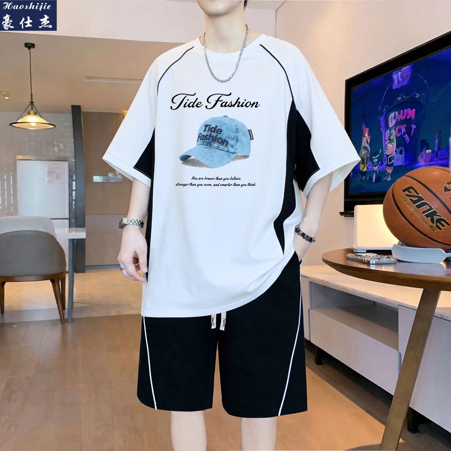 13703489.《百搭潮流》夏季新款休闲舒适透气百搭短袖套装
