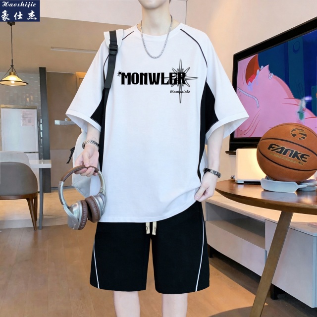 13703482.《休闲简约》夏季青少年新款百搭潮流简约舒适透气短袖套装