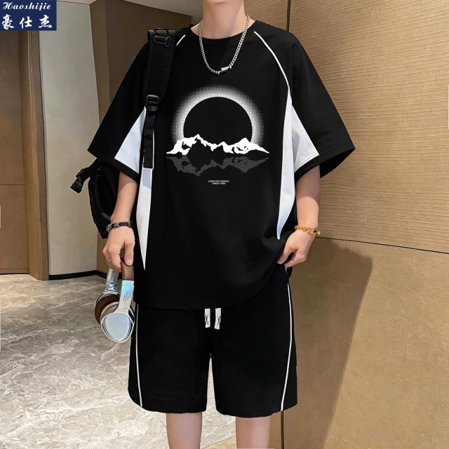 13703479.《简约潮流》夏季青少年新款休闲舒适透气百搭短袖套装