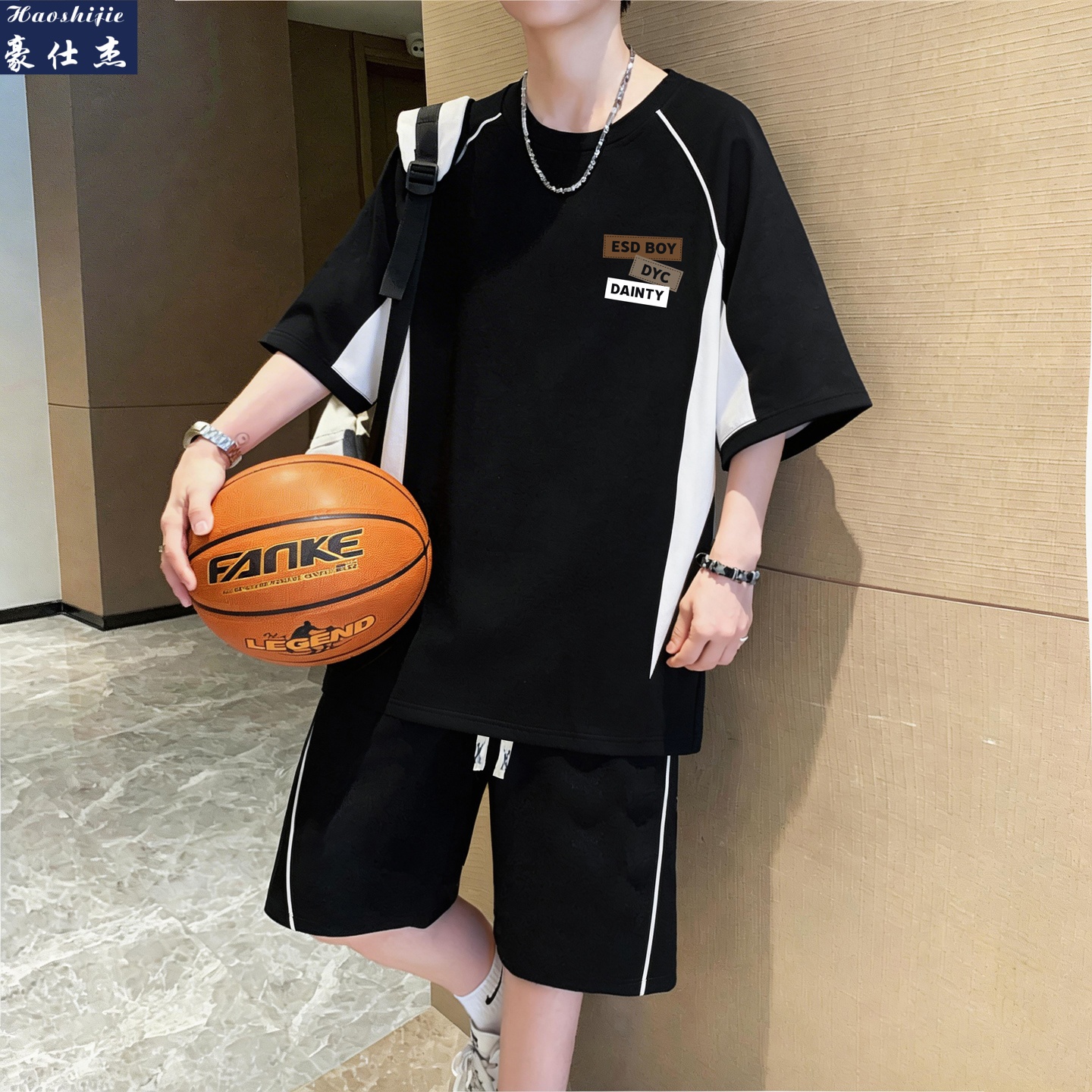 13703478.《休闲简约》夏季新款简约百搭休闲舒适透气短袖套装