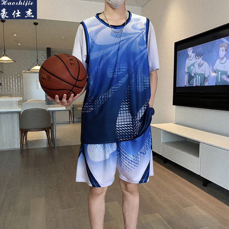 13703936.《简约时尚》夏季青少年篮球服套装运动休闲短袖两件套训练服