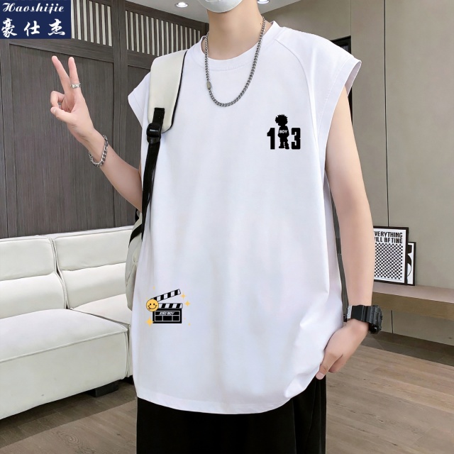 13703931.《休闲简约》夏季青少年新款宽松纯棉无袖T恤