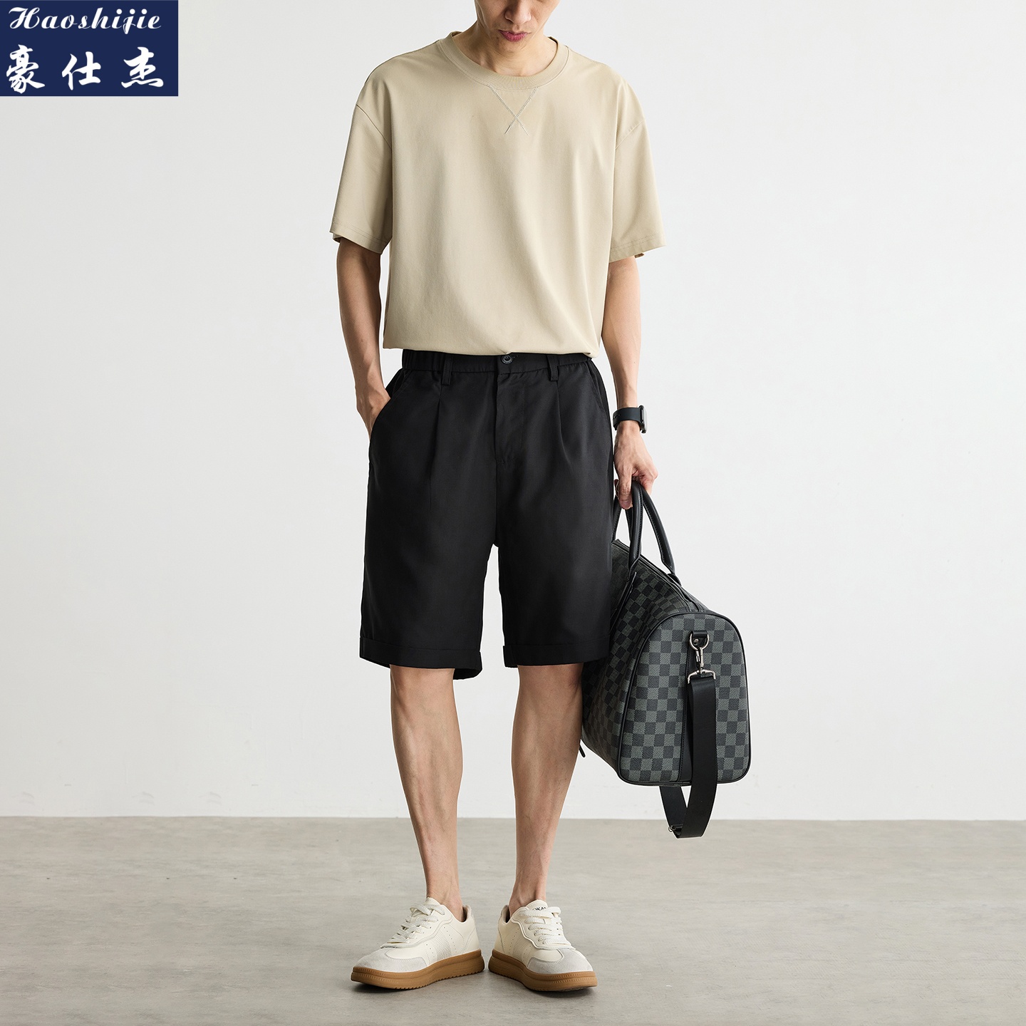 13703933.《简约潮流》夏季棉麻轻商务莱赛尔天丝宽松阔腿裤休闲短裤男