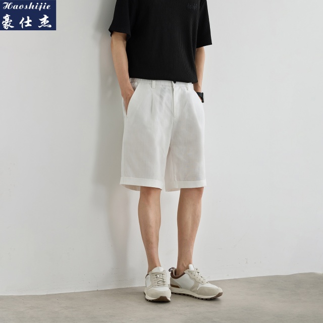 13703933.《简约潮流》夏季棉麻轻商务莱赛尔天丝宽松阔腿裤休闲短裤男