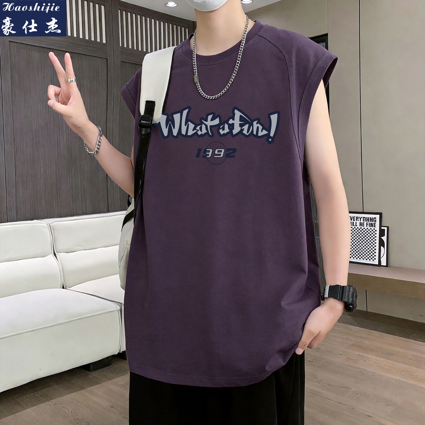 13703932.《百搭潮流》夏季青少年新款休闲百搭舒适宽松纯棉无袖T恤
