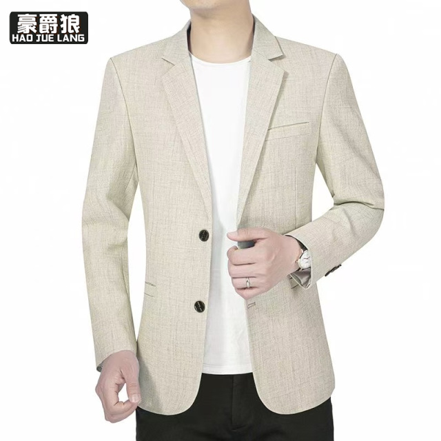 13704003.男士西装外套春秋薄款休闲修身西服中年爸爸装秋季单西上衣