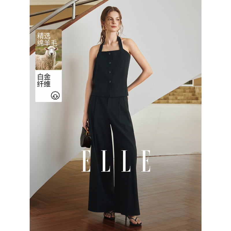 13716329.ELLE吊带上衣阔腿连体裤女摩登休闲风上下可拆卸连体衣