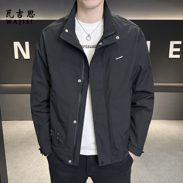 13704081.工装风外套男士立领夹克衫时尚新款春季时尚帅气男装上衣潮